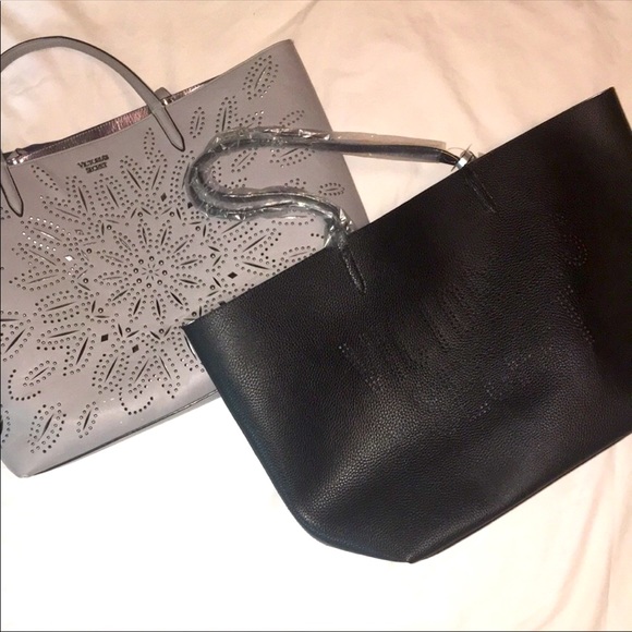 Bundle 2 Victoria’s Secret Totes NWT Black w/ Silver Tassel & 1 Gray Stu… - Picture 2 of 15